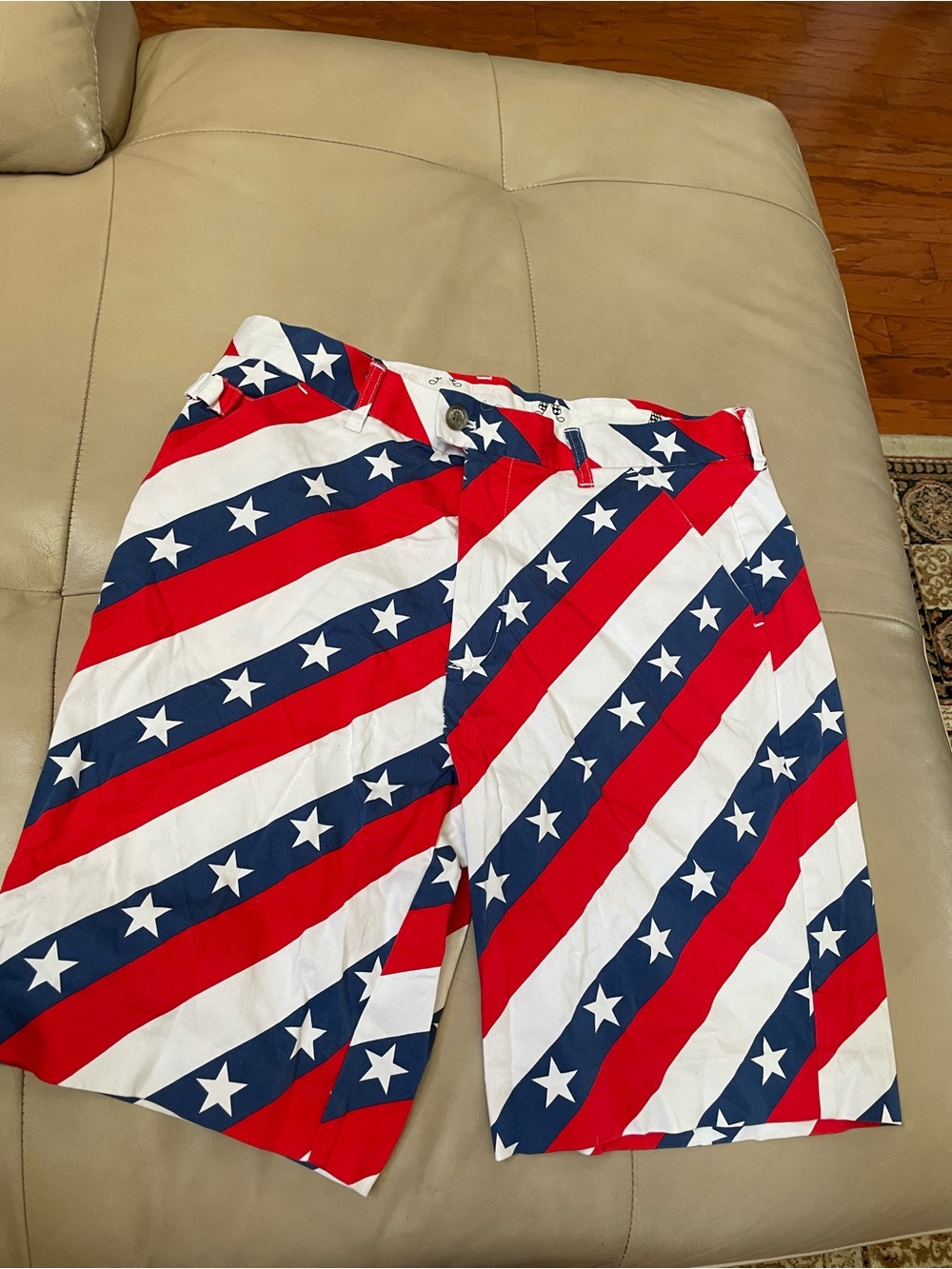 Royal‎ & Awesome Patriotic Red White Blue Stars Stripes Golf Shorts, Size 34